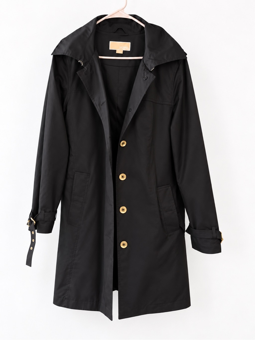 Michael Kors Black Trench Coat with Gold Buttons